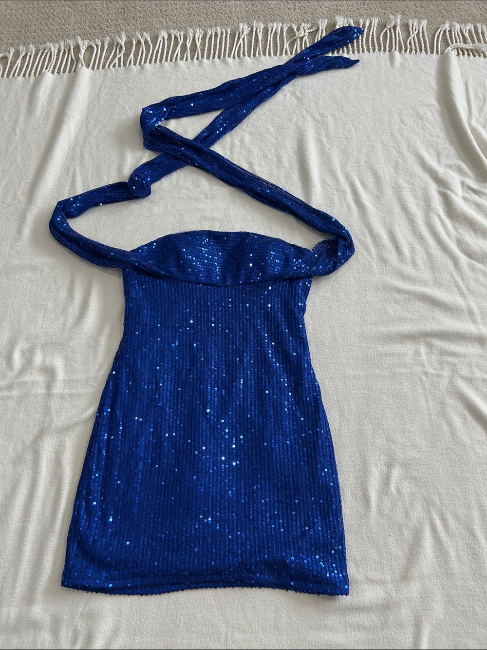 Sequin Halter Mini Dress in Cobalt Blue